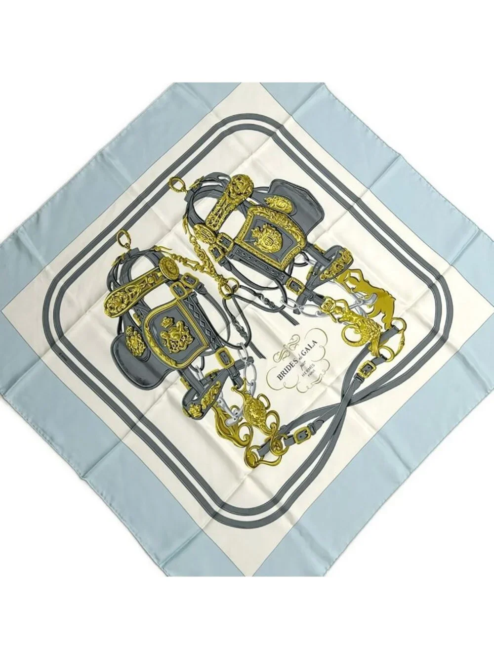 Hermes Scarf Carre 90 Ivory Light Blue Multi Brides de Gala